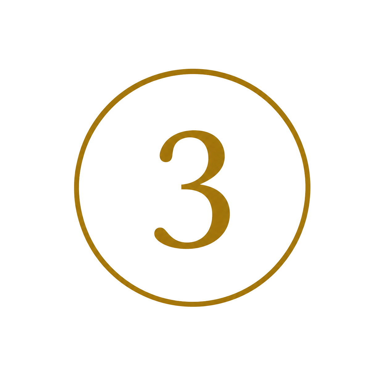 Number three inside a white circle with a gold border, on a black and beige background.