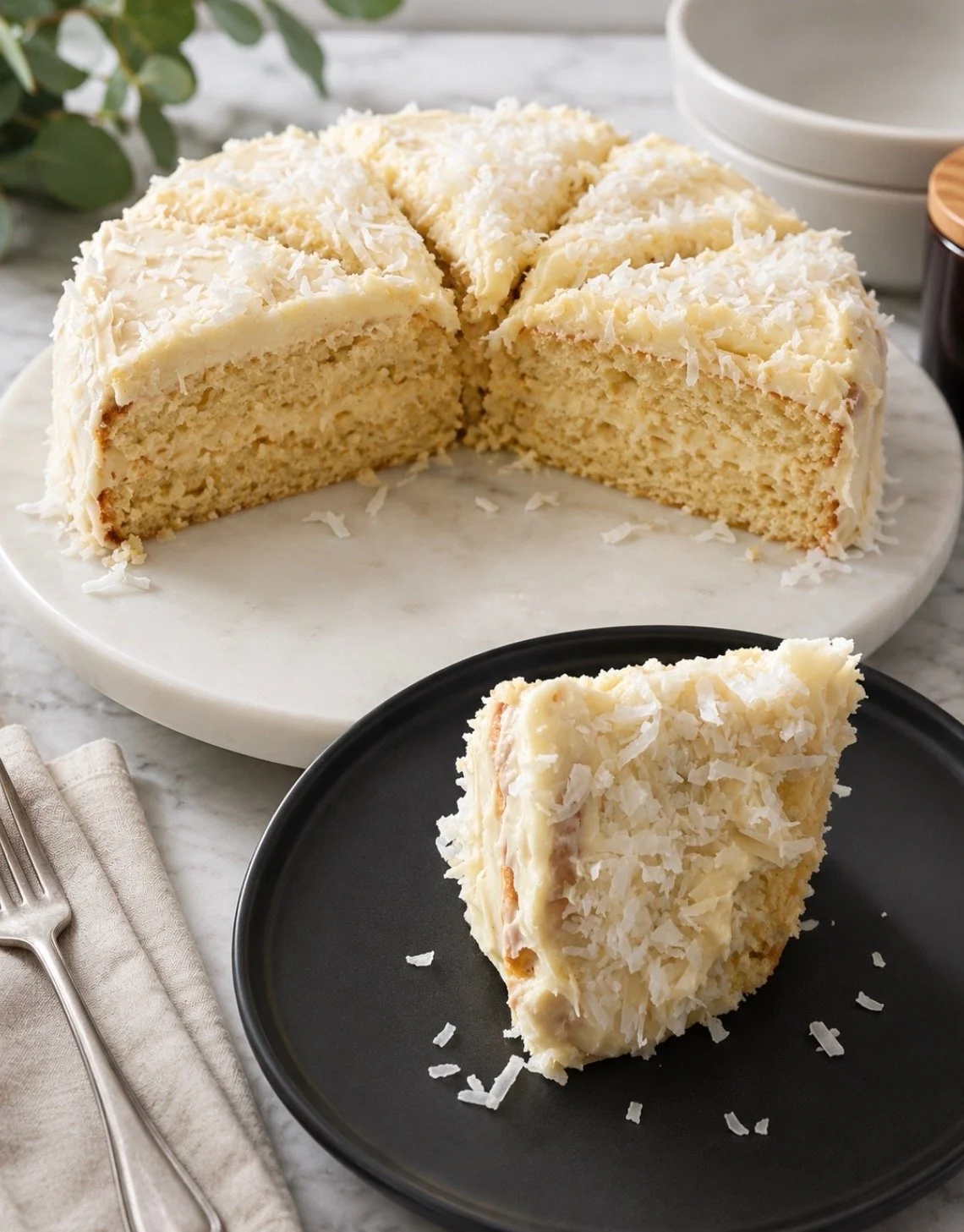 (Coming soon) Organic coconut layer cake with cream cheese frosting (9in whole cake)