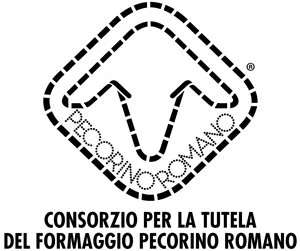 Logo of Prosciutto di Parma with an arrow and text in Italian, and the phrase 'Consorzio per la Tutela del Formaggio Pecorino Romano' underneath.