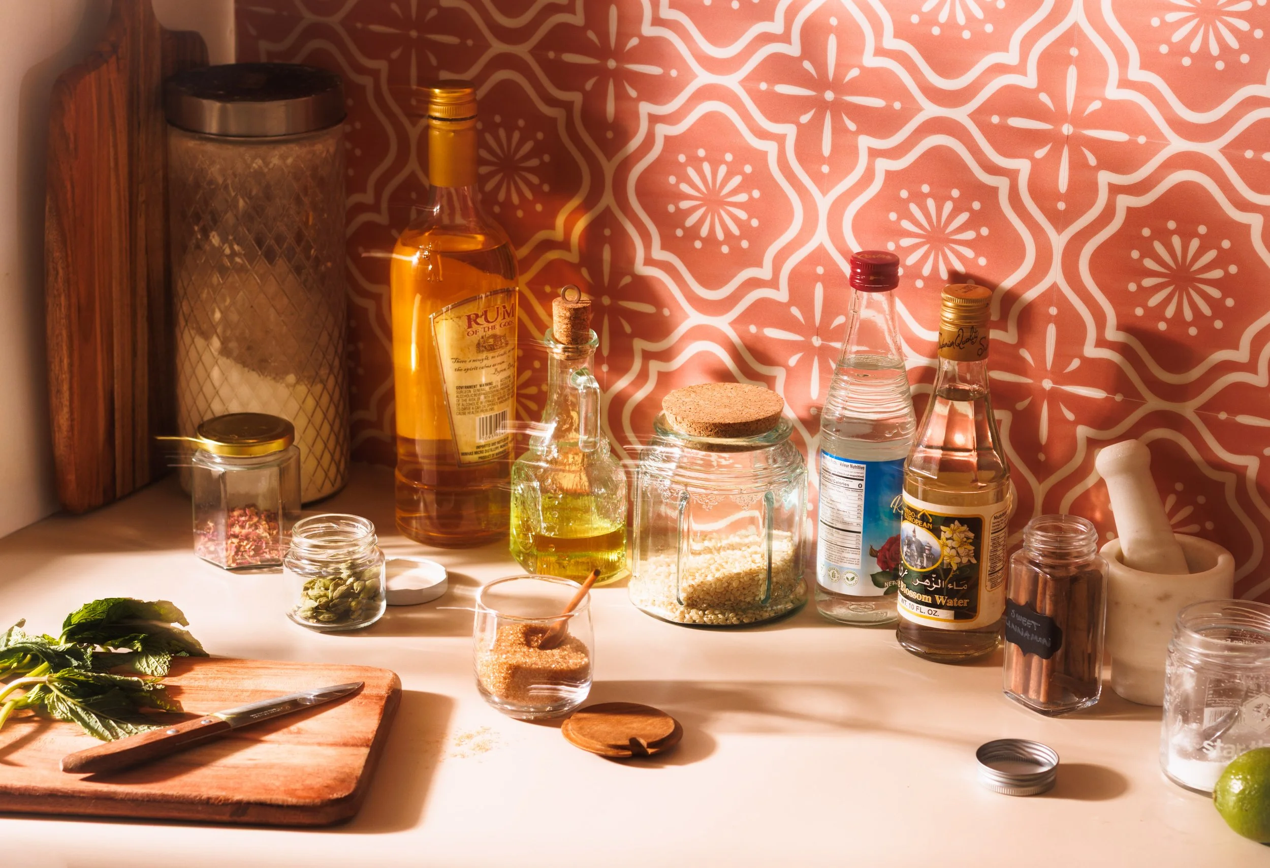 Authentic editorial food photo of ingredients on a kitchen counter for a cookbook.
