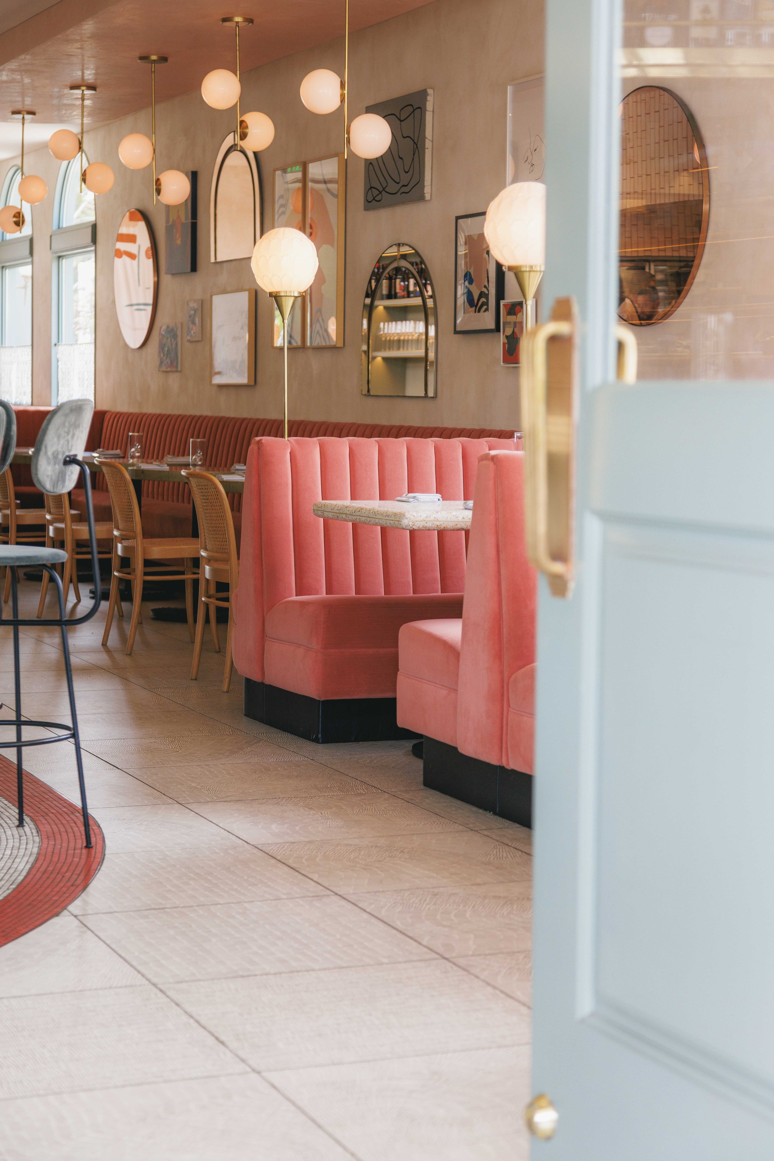 Commercial interiors photo of the inside of a fine dining restaurant for a hospitality brand.