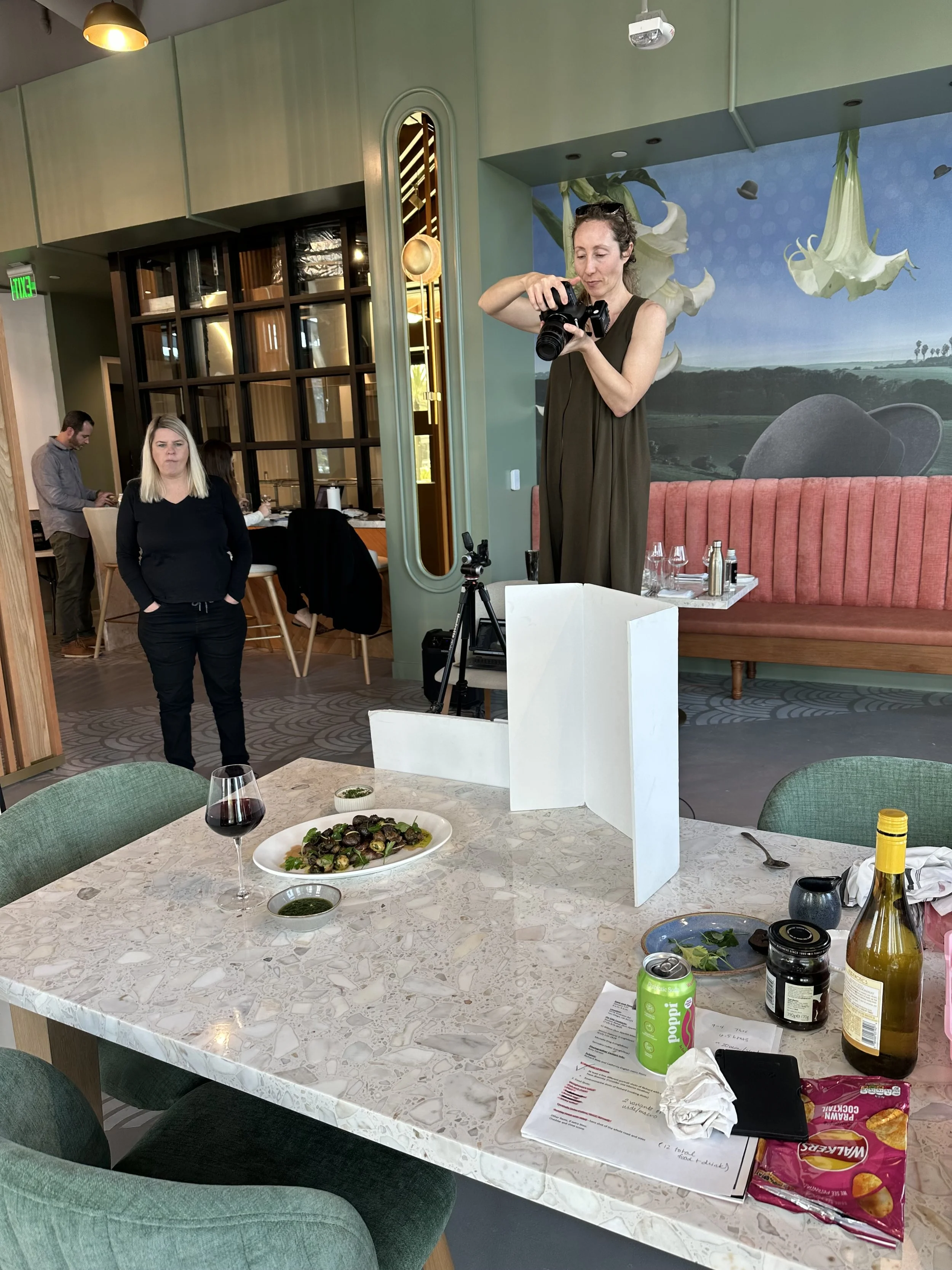 BTS photo from a hospitality shoot with a large crew for a celebrity chef in Southern California.