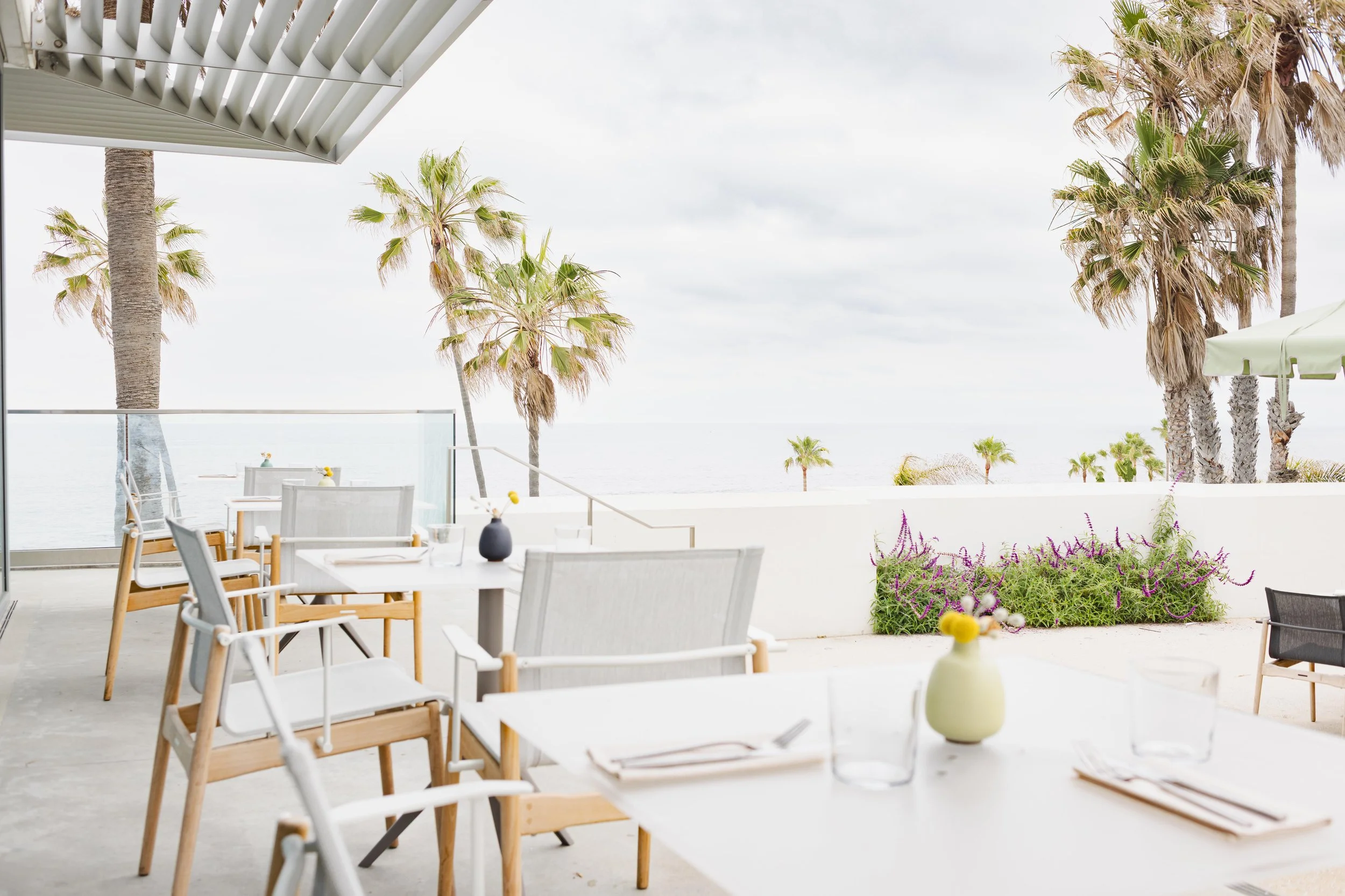 Commercial architectural landscape photo of the outdoor patio of a hospitality venue, shot by Amy Carson.
