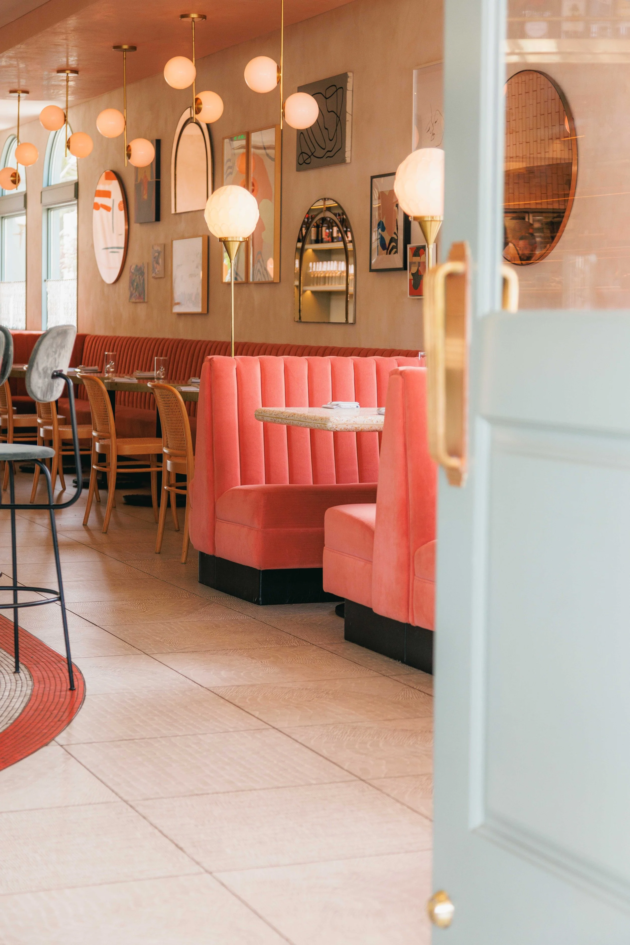 Commercial interiors photo of the inside of a fine dining restaurant for a hospitality brand.