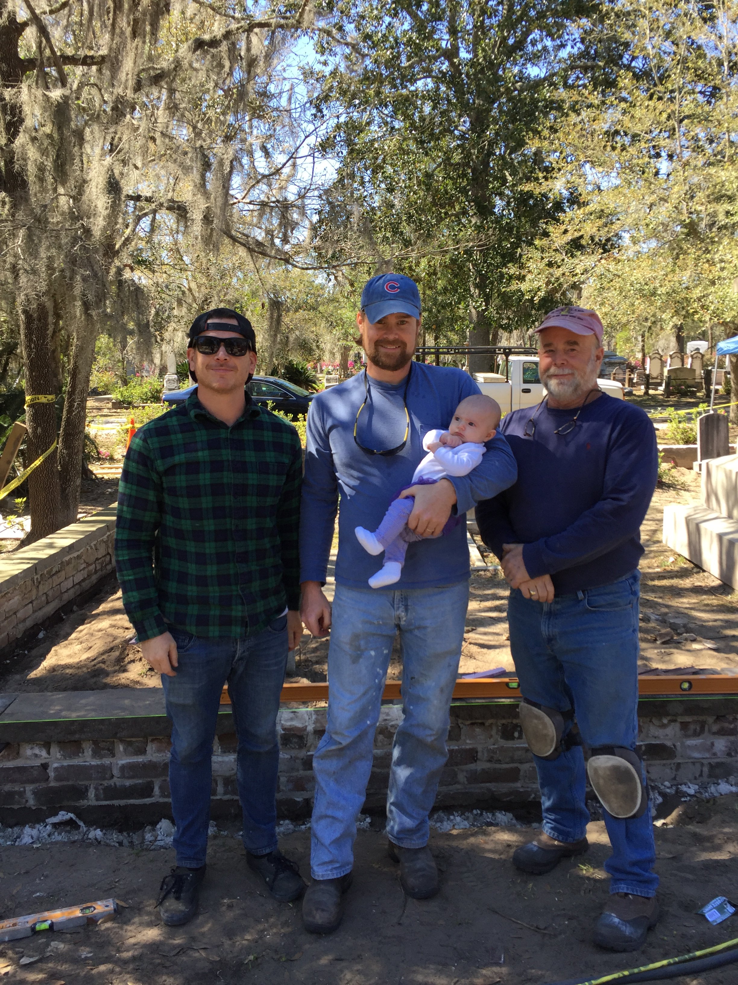John Ecker, Fred Ecker, Nathan Ecker doing conservation work in Bonaventure Cemetery Savannah, GA.