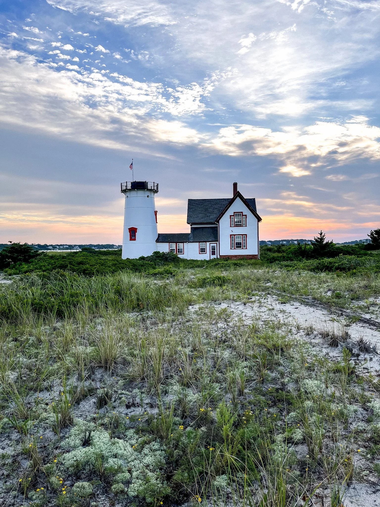 Stage Harbor Lighthouse in Chatham Cape Cod, restoration work.