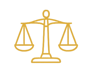 Gold scales of justice symbol on a black background.