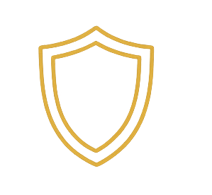 Golden shield icon with an inner shield outline on a black background.