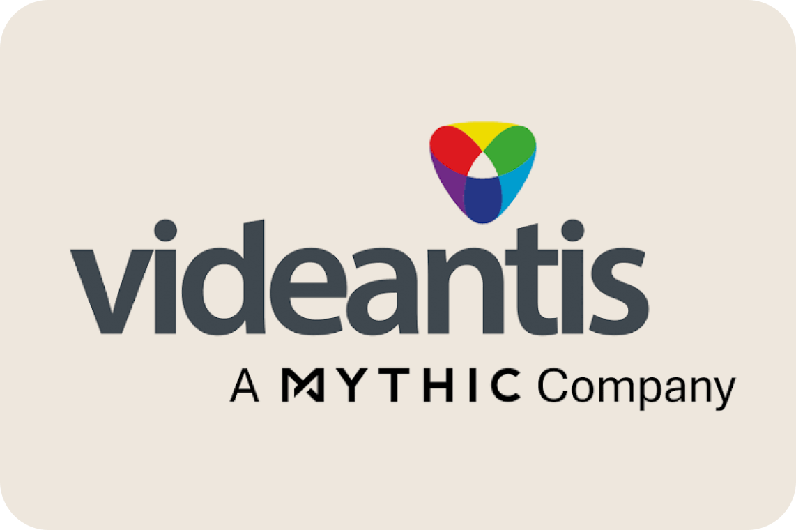 Logo of videantis, a mythic company, with a multicolored shield icon above the text.