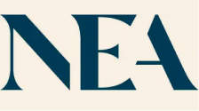 Close-up of a partial word 'NEW' in large, dark blue serif font on a white background.