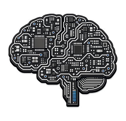 A circuit board designed in the shape of a human brain.