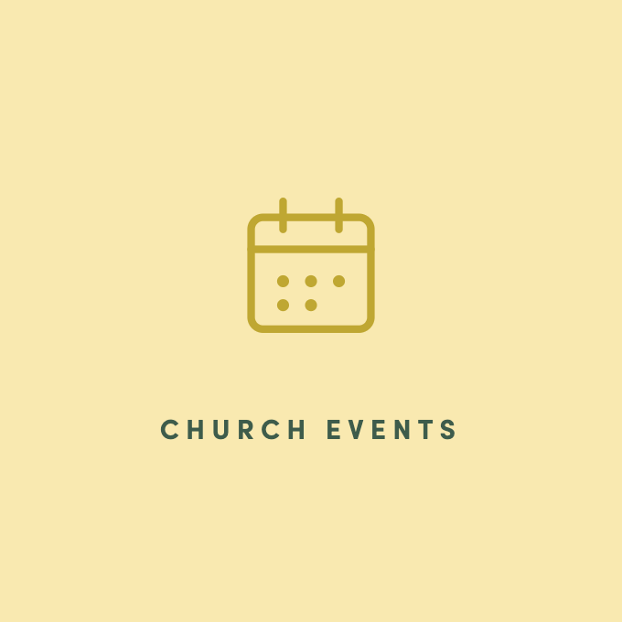 Illustration of a calendar icon above the text 'Church Events' on a beige background.
