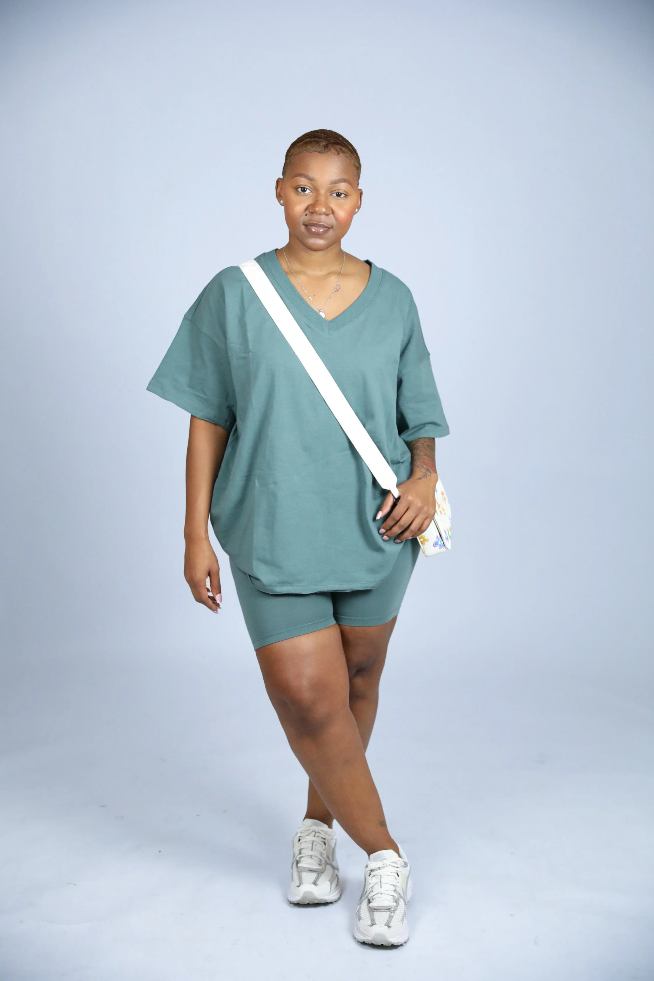 Oversized Flare  V-Neck Short Set