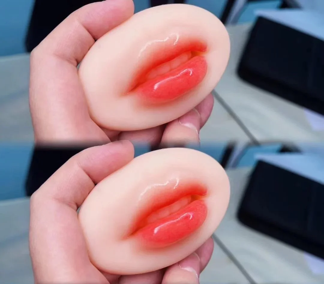 Natural gradient lip blush creating soft, nude looking lips 