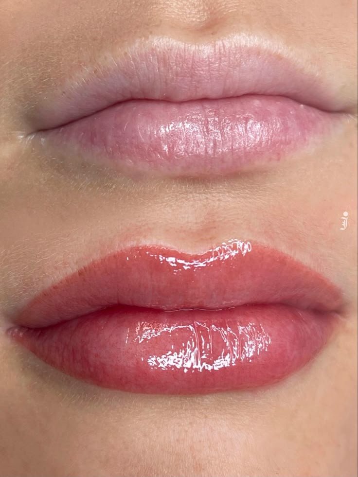 Lip Blush before and fater with natural looking permanent lip color results