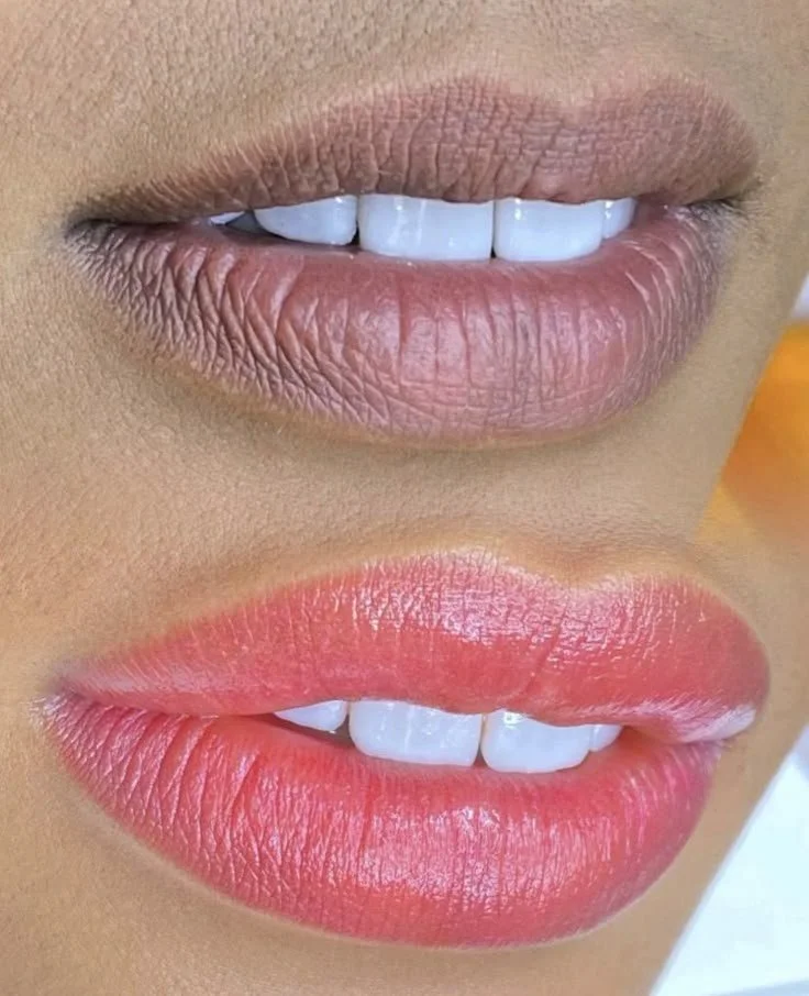 Lip blush treatment for pale dark lips creating brighter, naturally defined lip color
