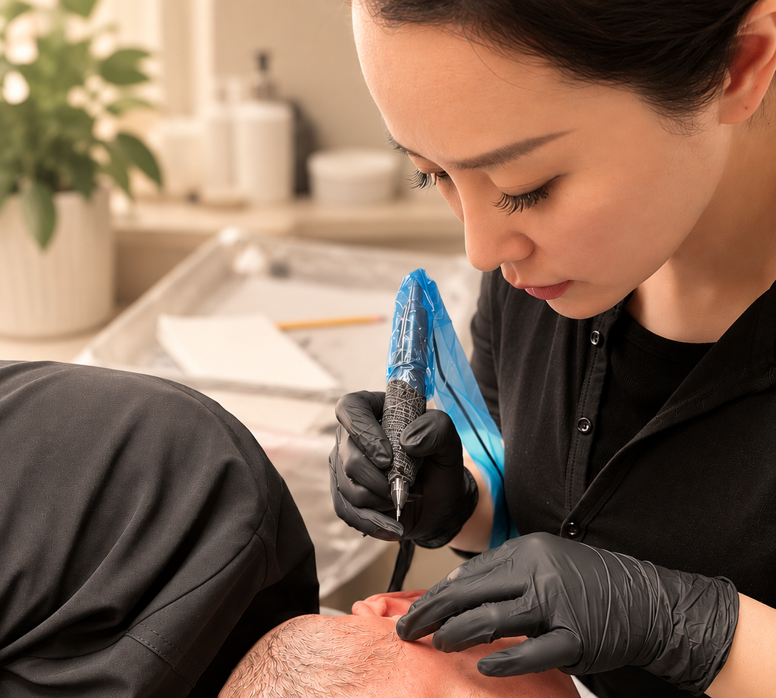 Permanent makeup artist performing tattooing treatment in Bellevue, WA