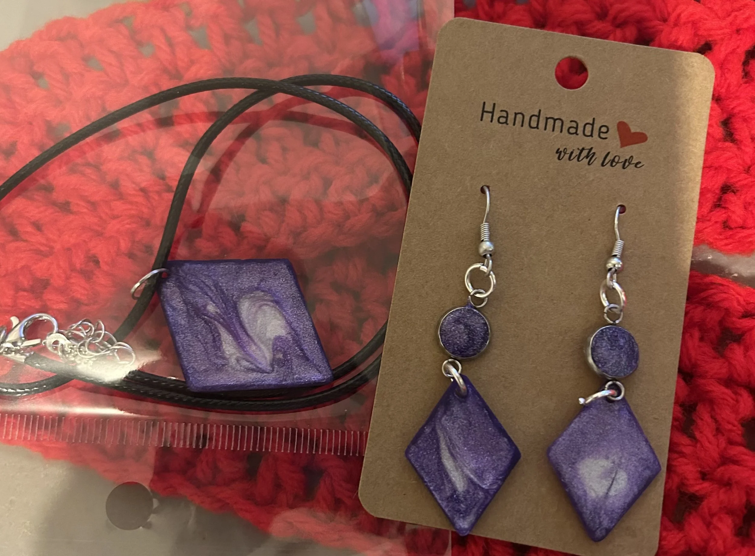 Purple & White Marble Jewelry Set