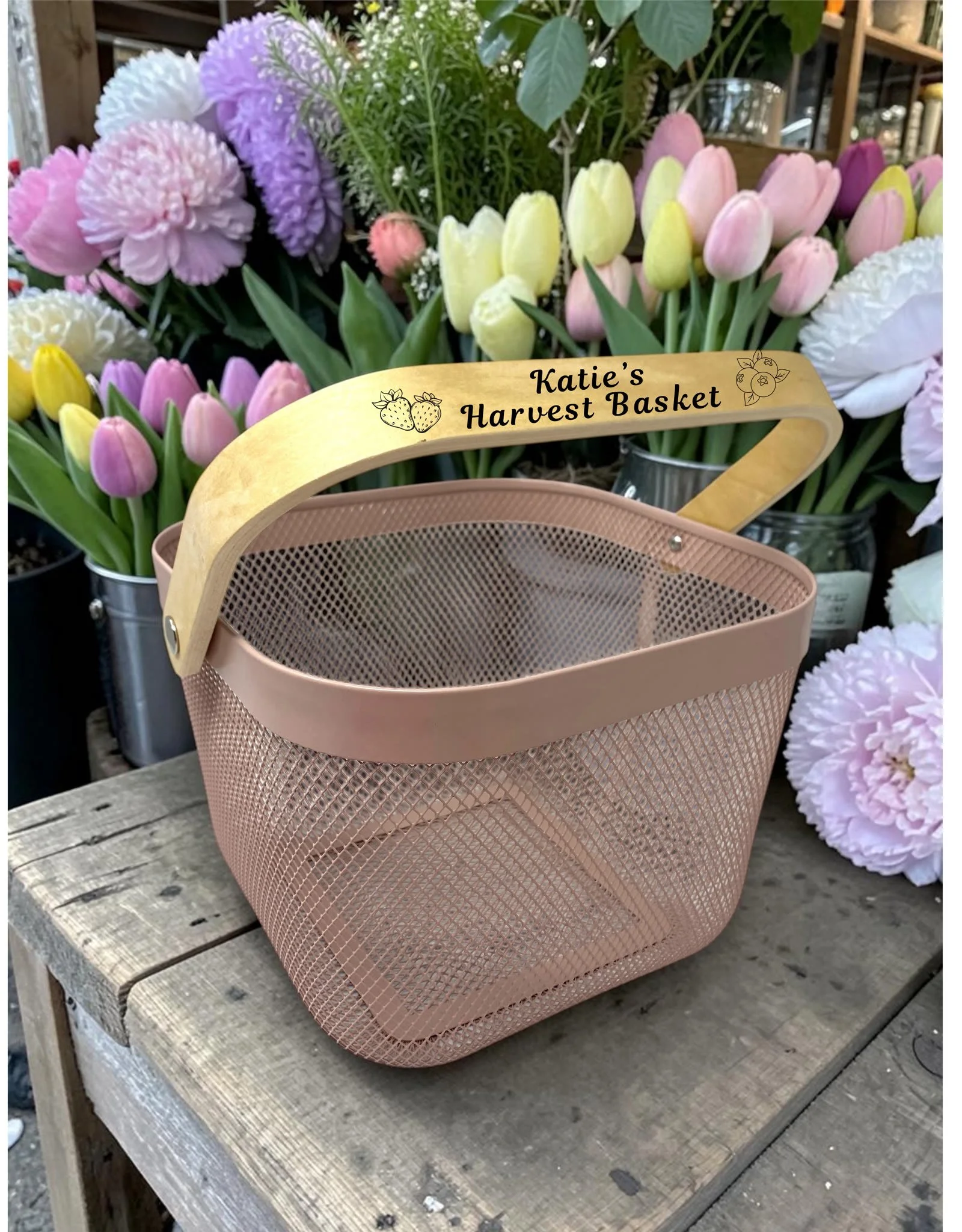 Personalized Pink Mesh Basket