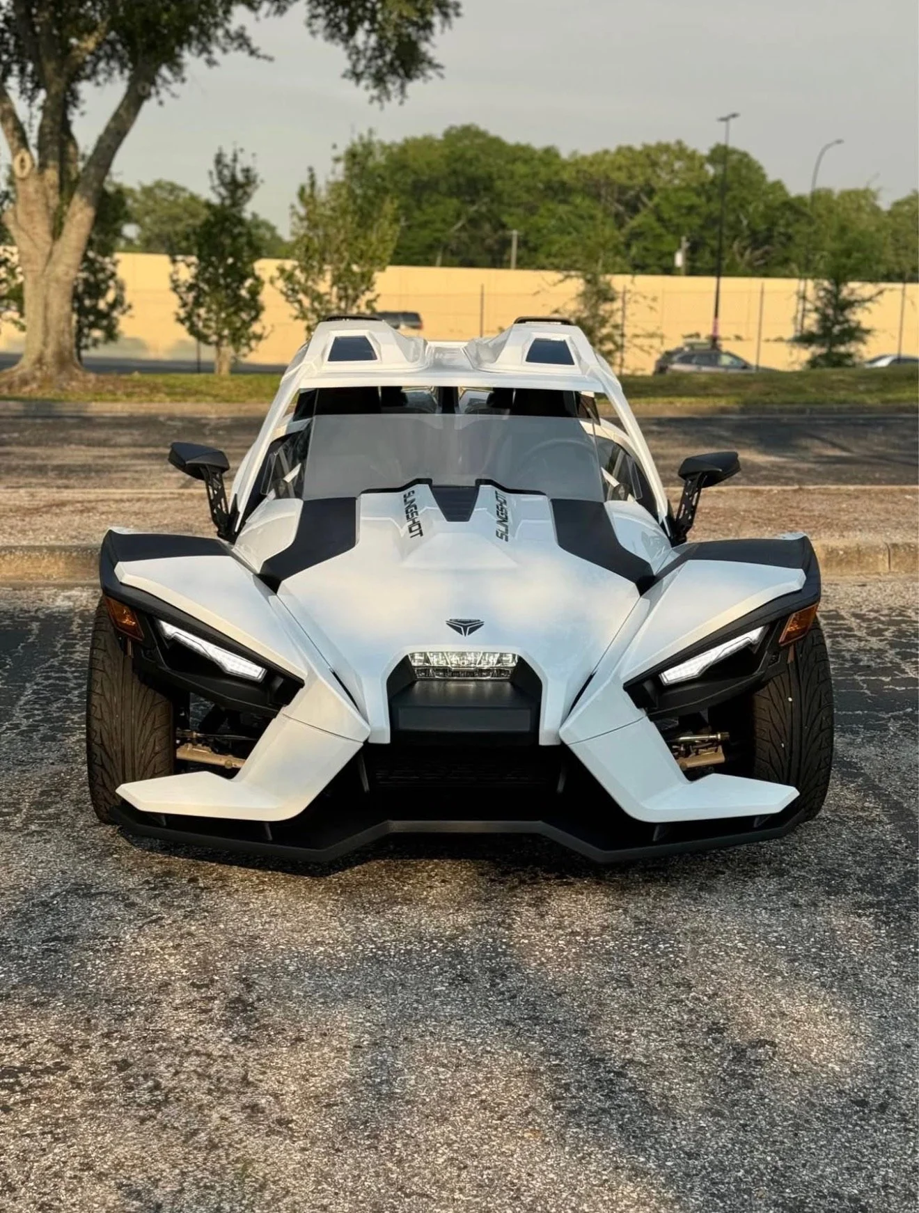 White Polaris Slingshot from front after detailing.JPG