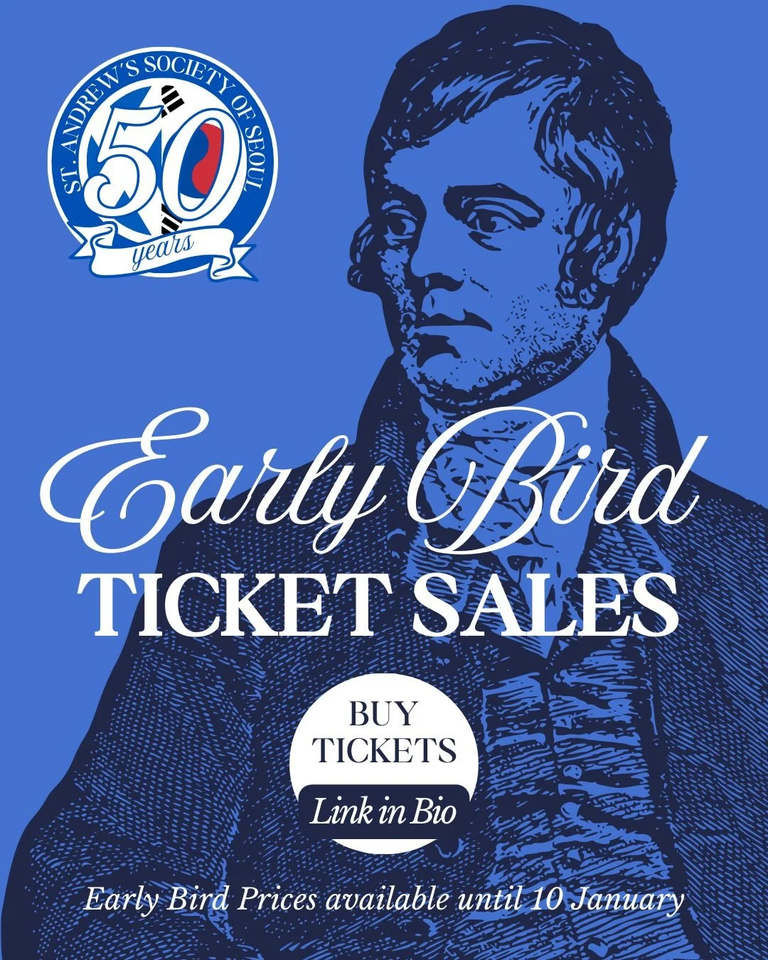 BURNS NIGHT 2026
EARLY BIRD TICKETS ON SALE! 🐤

🗓️ Saturday, 24 January
🕡 6:30PM~11PM
📍 Aston Hall, British Embassy Seoul
💷 100,000 won per person
🔗 Purchase tickets via the link in our bio

The St. Andrew&rsquo;s Society of Seoul&rsquo;s first