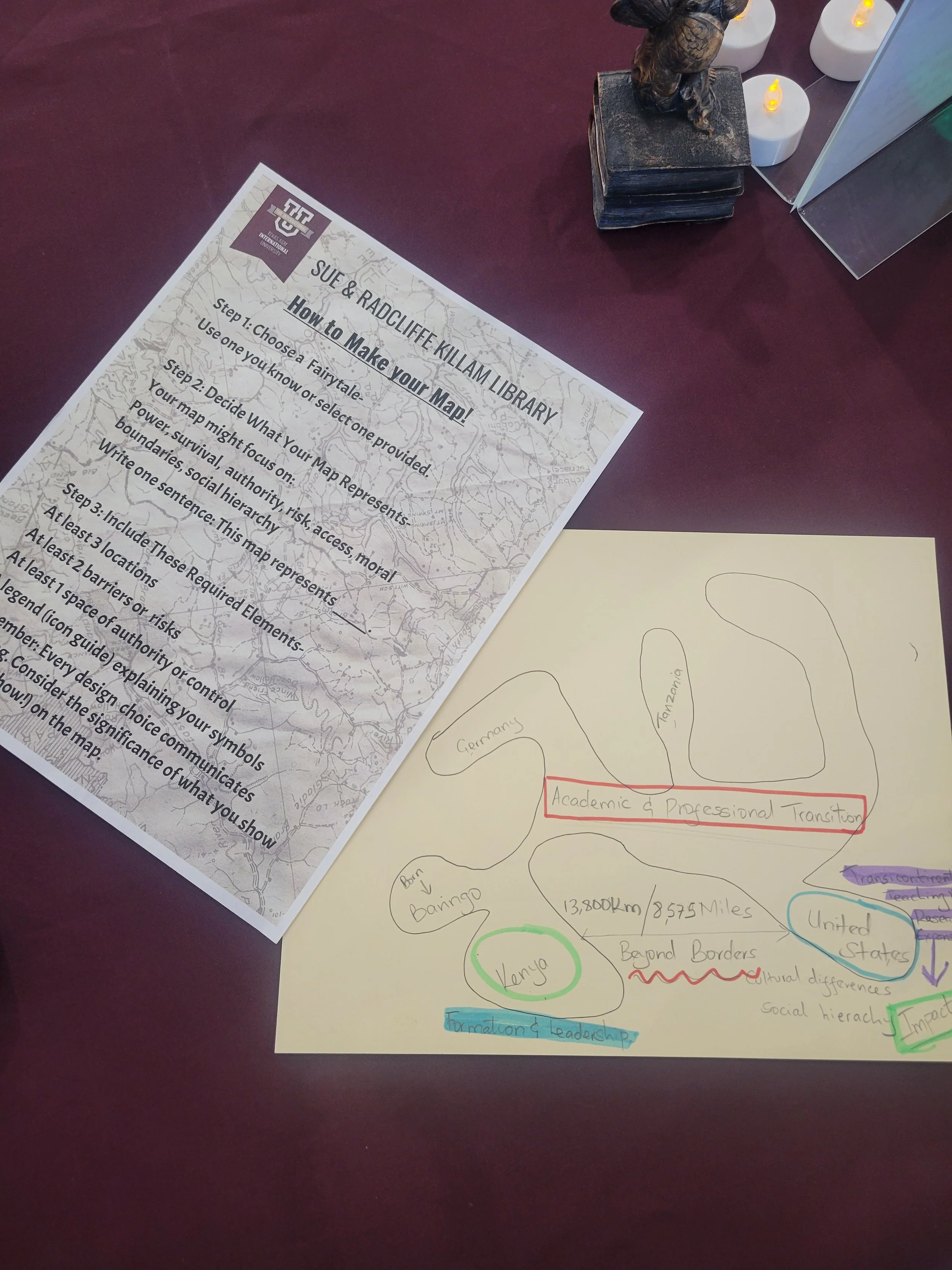The instructions and an example of a map a student drew.