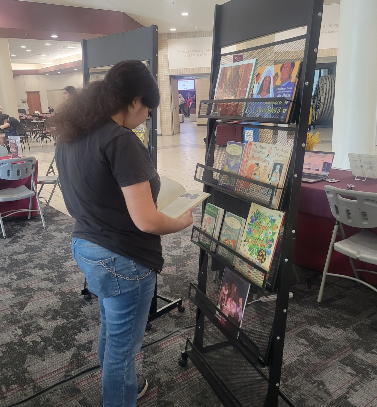 A student engaging with the materials during the event.
