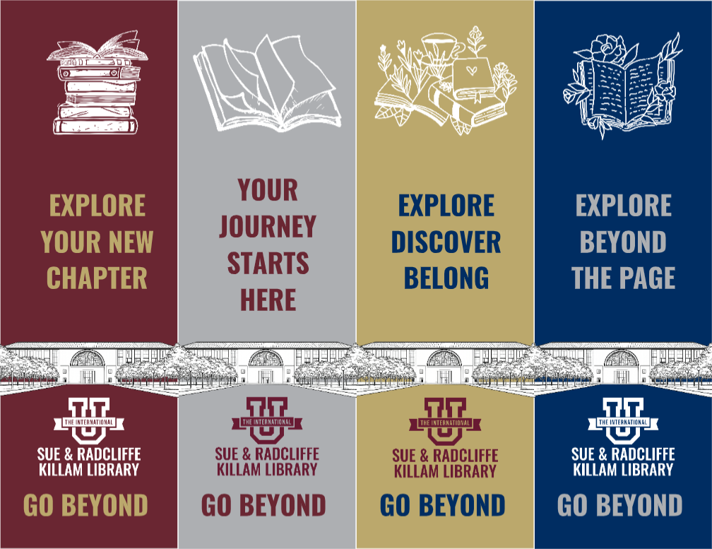 The front of a set of bookmarks for orientation with a theme adjacent to the orientation theme of exploration.