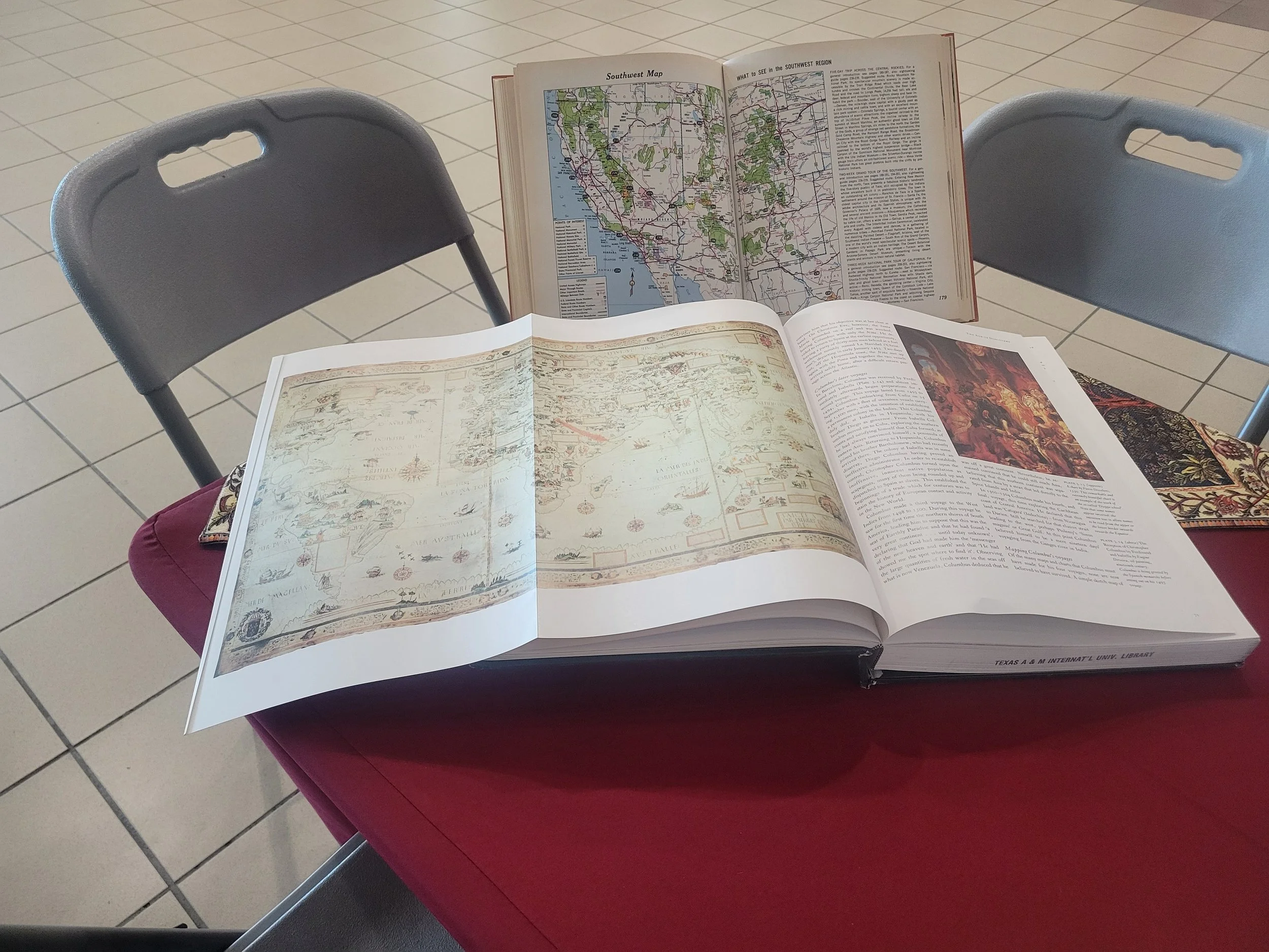 Books on display to help students better understand maps.