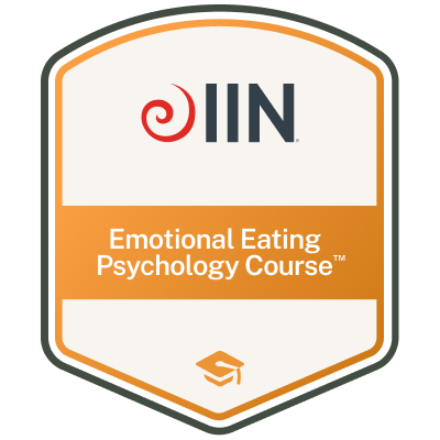 Logo for IIN's Emotional Eating Psychology Course with a graduation cap icon