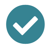 A teal circle with a white check mark in the center.