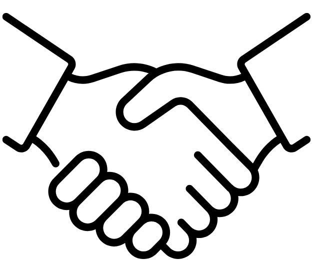 Black and white line drawing of a handshake.