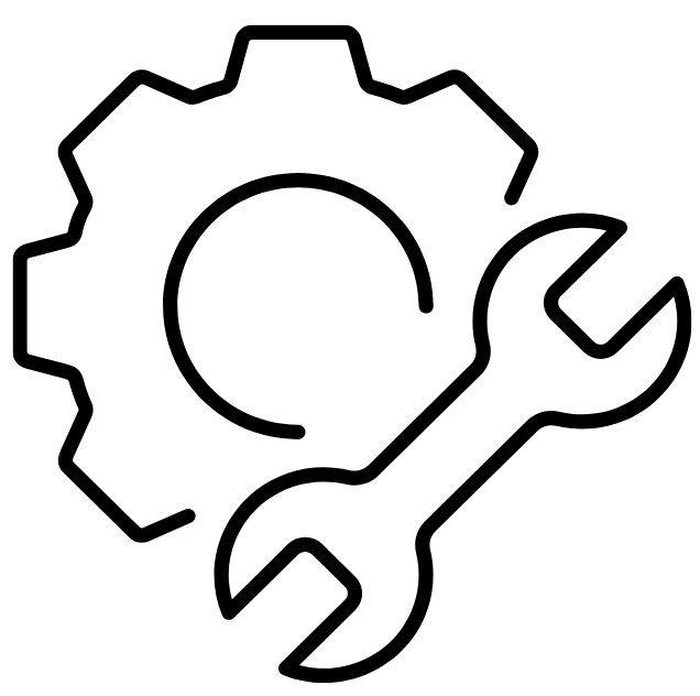 Gear with a wrench symbol in front of it, representing maintenance or settings.