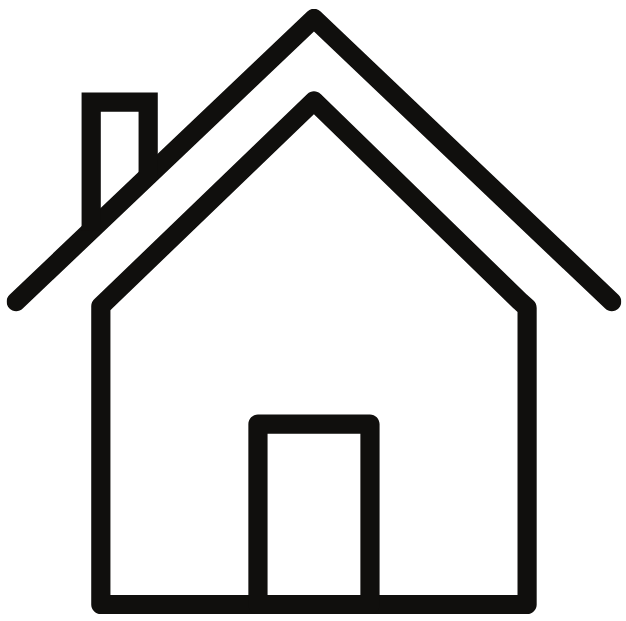 A simple black and white outline drawing of a house with a chimney.