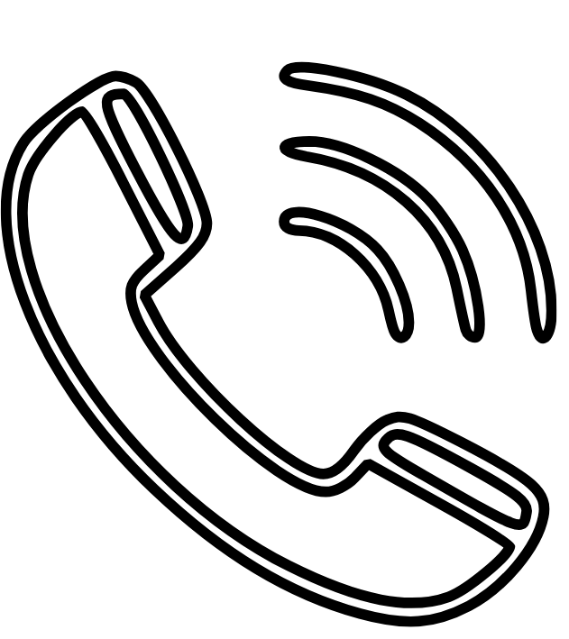 Icon of a telephone handset with three curved lines indicating sound waves.