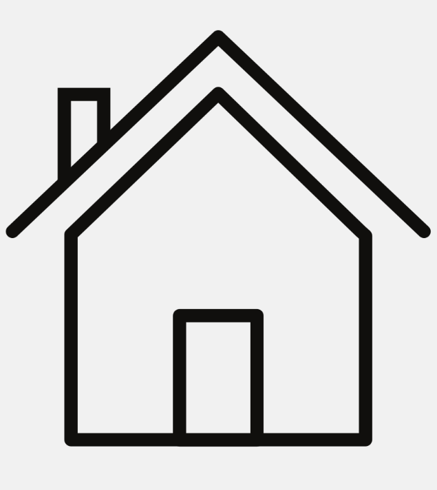 Simple black outline of a house with a chimney on the left side, set against a gray background.