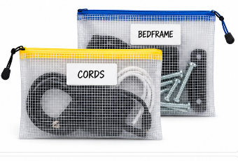 Move+ labeled organization pouches