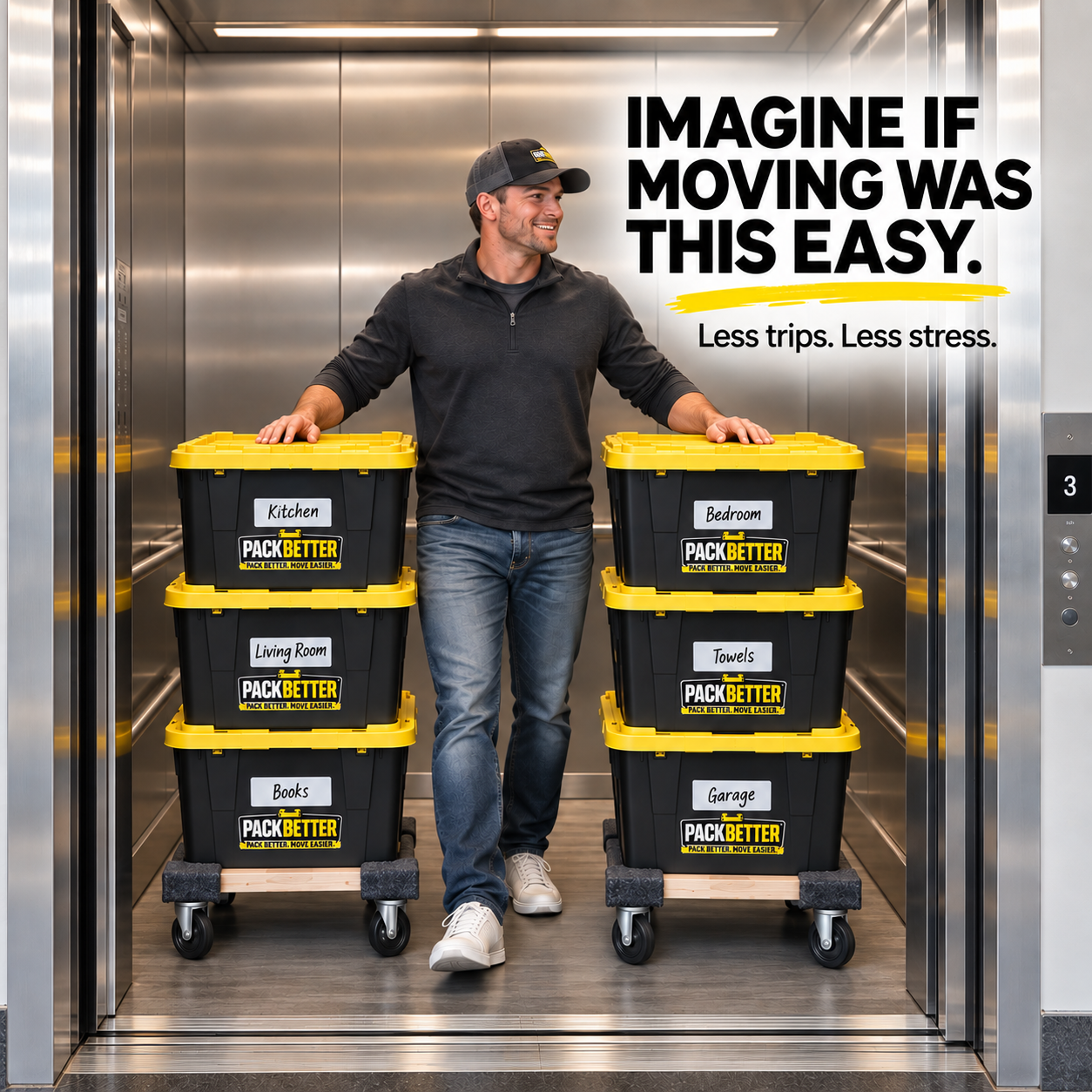 PackBetter moving totes in an elevator