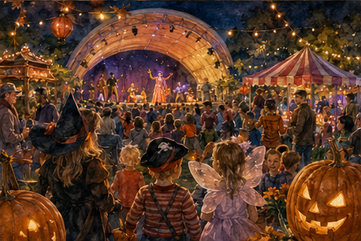 A playful family Halloween festival at an amphitheater