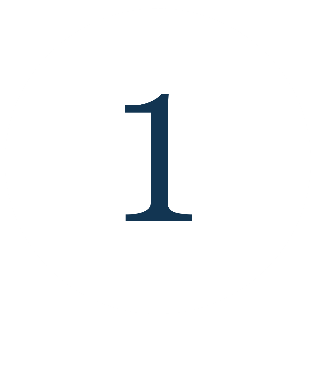 A white circle with a black outer border containing a large blue number one in the center.