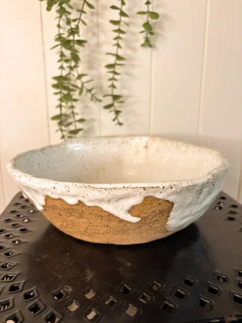 Handmade Rustic White Earth Salad Bowl by Thrown, featuring a white glaze and exposed natural clay for a unique, earthy ceramic serving bowl.