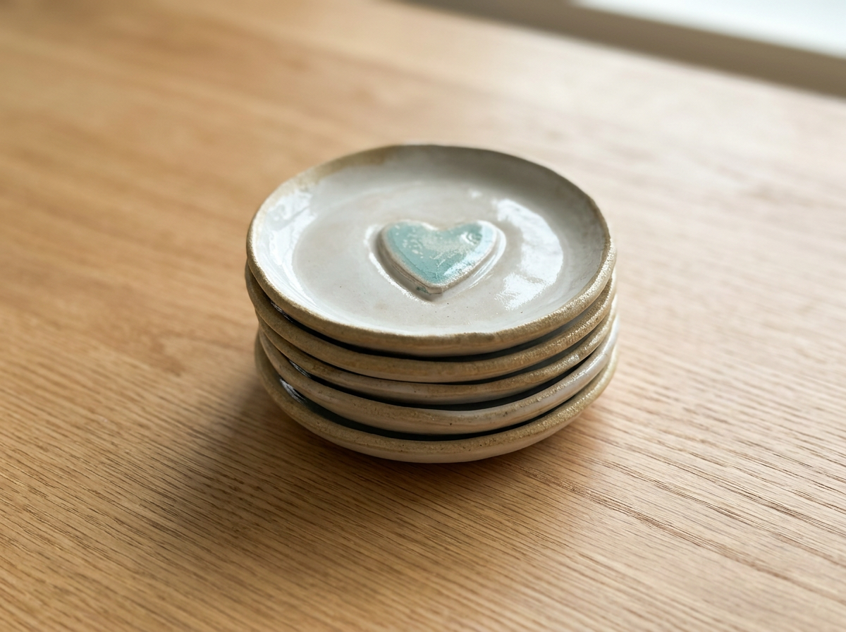 Handmade Blue Heart Keepsake Dish Group stack of dishes