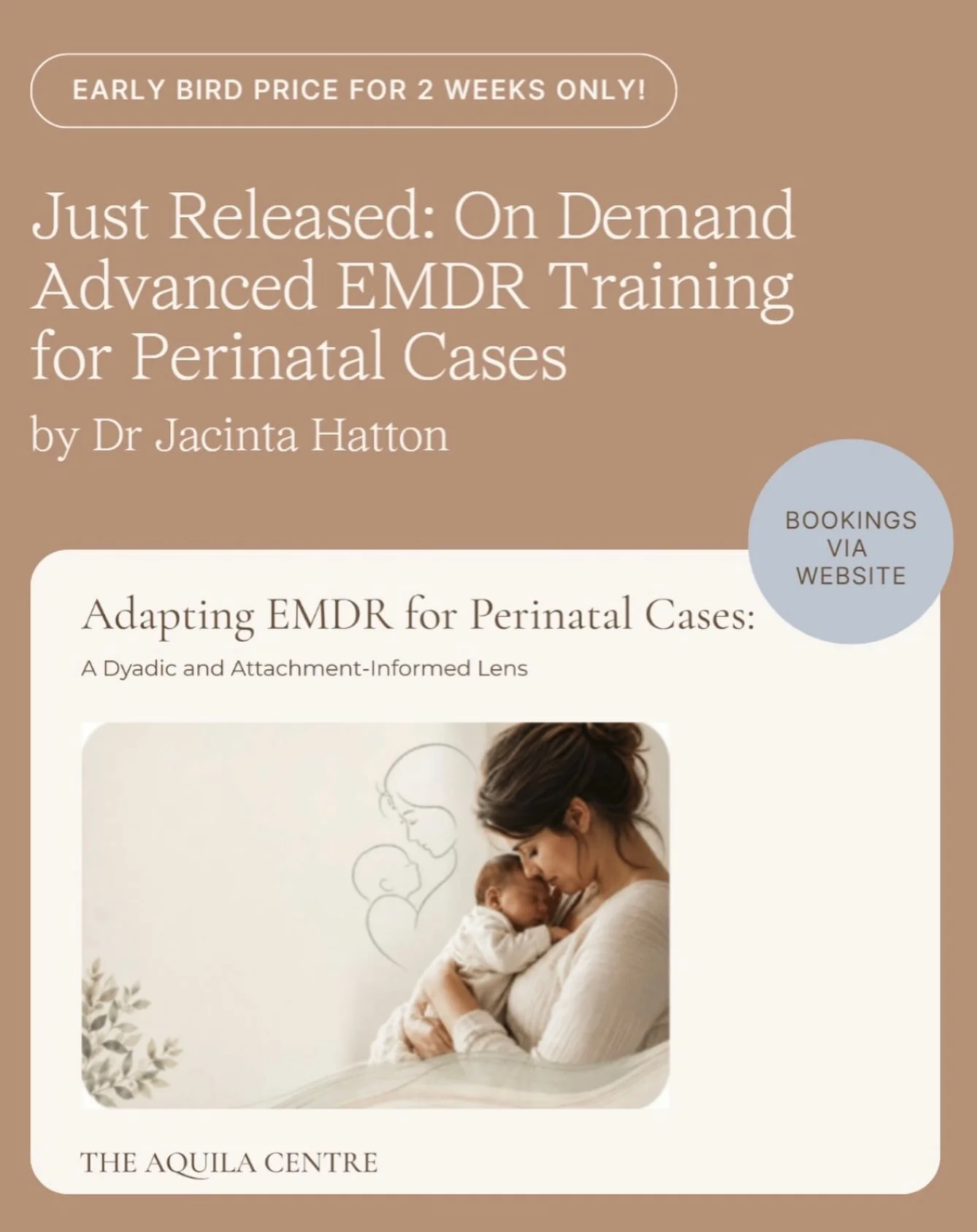 I am very pleased to announce that my&nbsp;Advanced EMDR Training: &ldquo;Adapting EMDR for Perinatal Cases: A Dyadic and Attachment Informed Lens&rdquo;&nbsp;has officially been released!

This on-demand online training is designed for EMDR-trained 