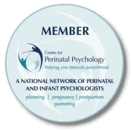 Circular logo of the Centre for Perinatal Psychology with text about supporting parenthood, pregnancy, postpartum, and parenting.