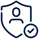 Icon of a shield with a person's silhouette and a check mark, symbolizing security or protection.