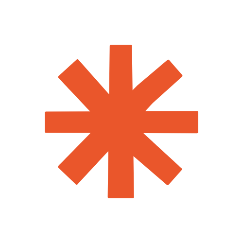 A stylized asterisk or starburst symbol in orange on a black background.