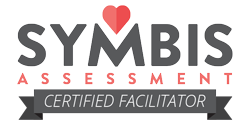 Logo for Symbis Assessment Certified Facilitator, featuring the company name with a red heart over the letter 'I'