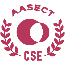 Logo with the words AASECT, CSE, encircling a stylized letter O, flanked by laurel branches.