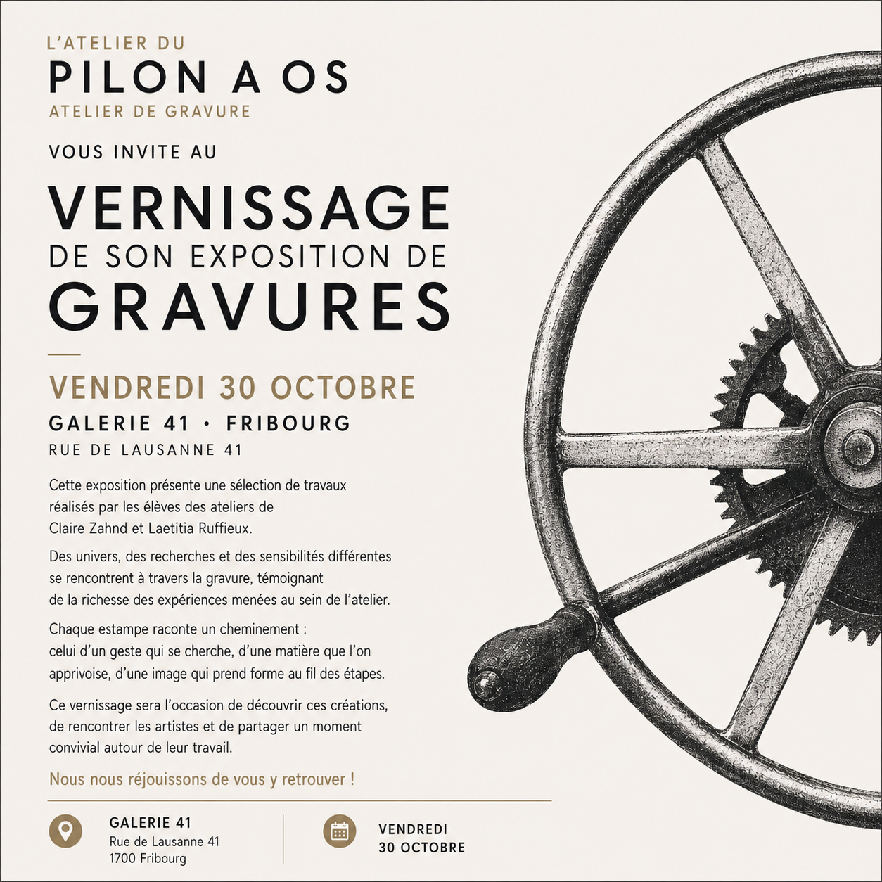 Save the date: 30.10.2026 vernissage - gravures de l’atelier du pilon à os
