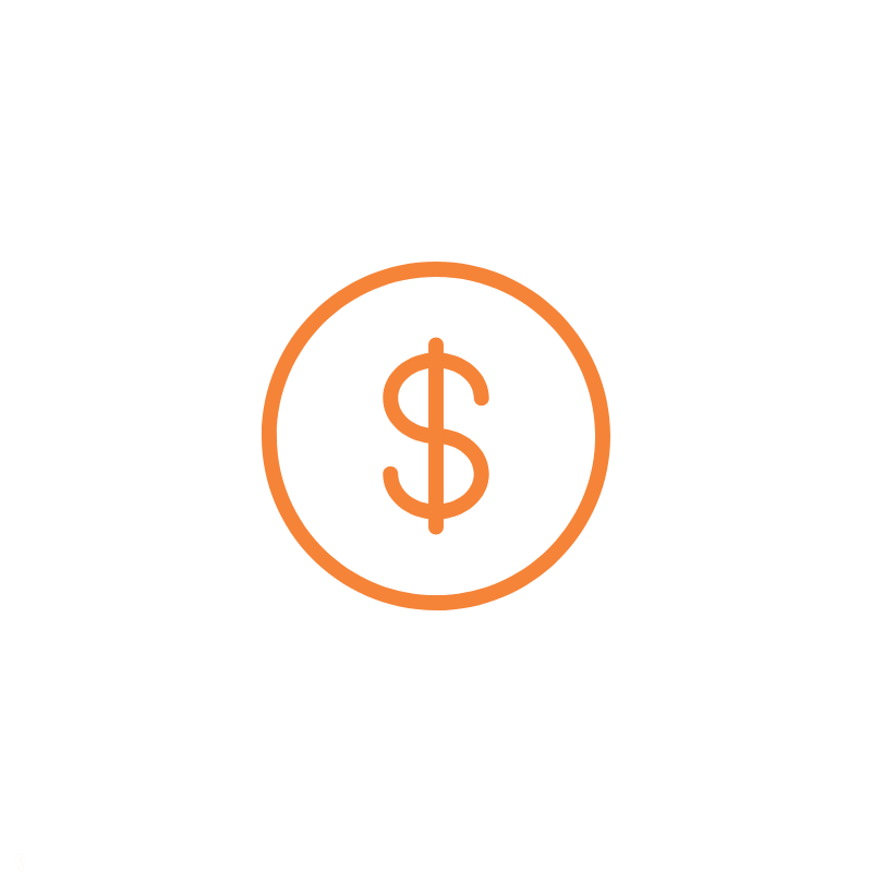 Icon of a dollar sign inside a circle, with small dollar signs and dollar names around it, representing wealth or money.
